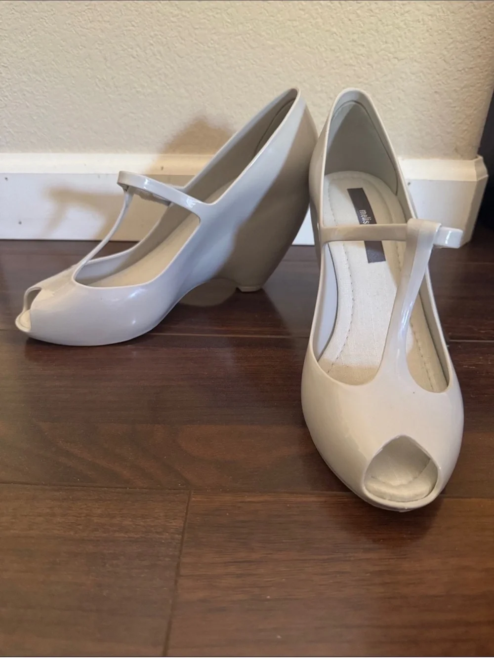 Melissa off white Peep-Toe T-Strap Wedge
